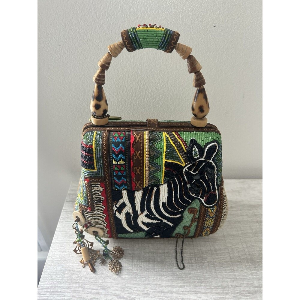 Vintage Mary Frances Zebra Handbag Beaded Animal Purse Top Handle Statement Bag